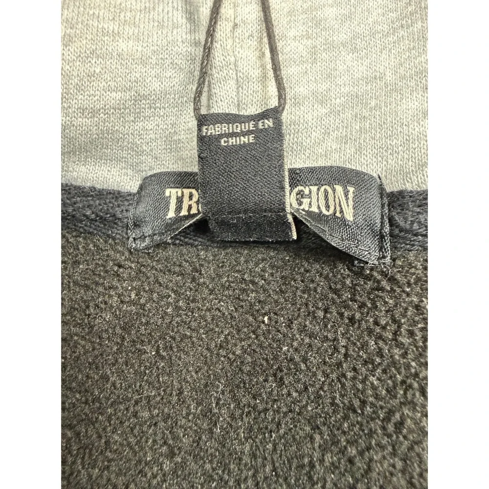 NWT True Religion Men M Varsity Fleece Hood Jacket‎ Black Gray Horseshoe Snap
